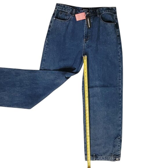 PrettyLittleThing Mid Blue Wash Waistband Detail Hem Baggy High Waist Jean NEW - Picture 11 of 15